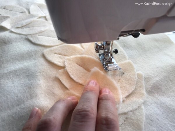 Sewing leaves for a holiday wreath